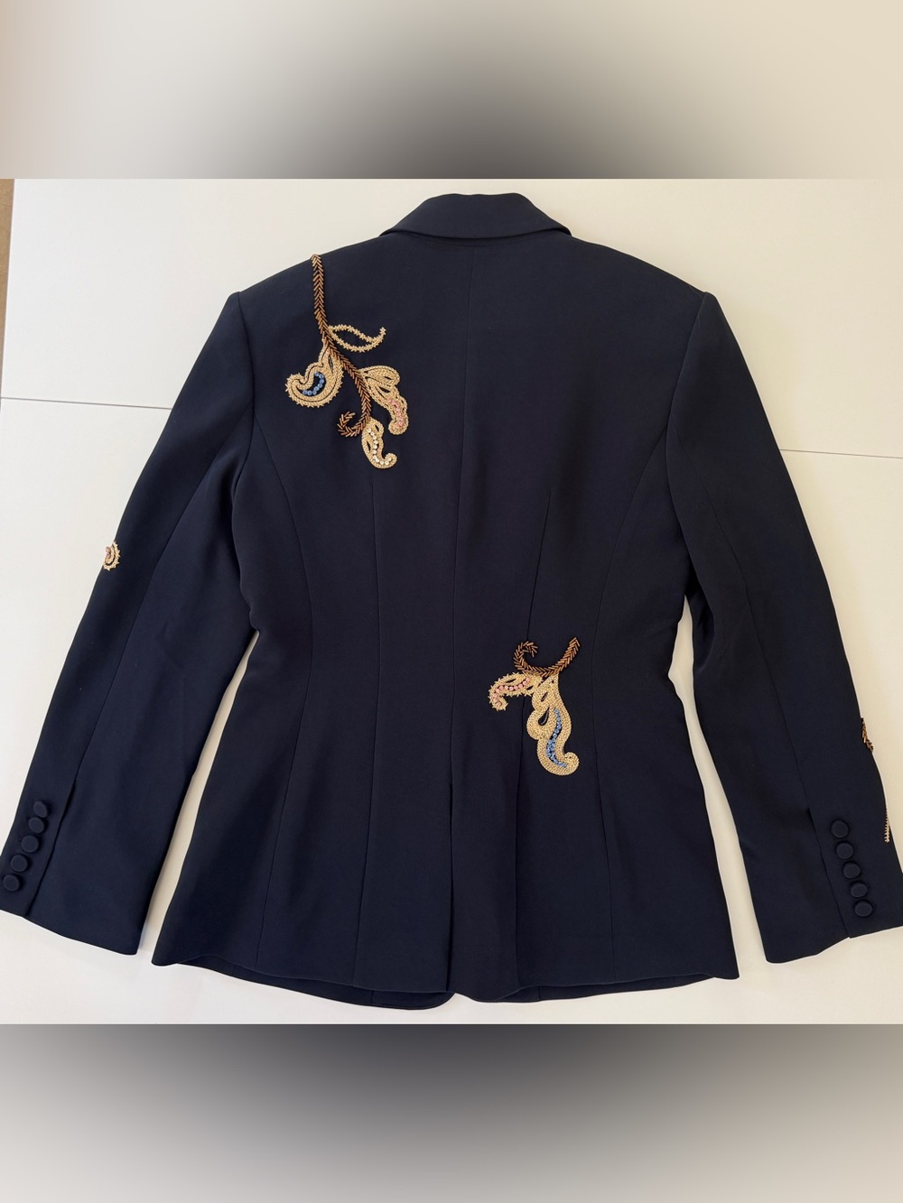 NWT Cinq à Sept Cheyenne Paisley Embellished Blazer Navy – Size 6 - Picture 9 of 12